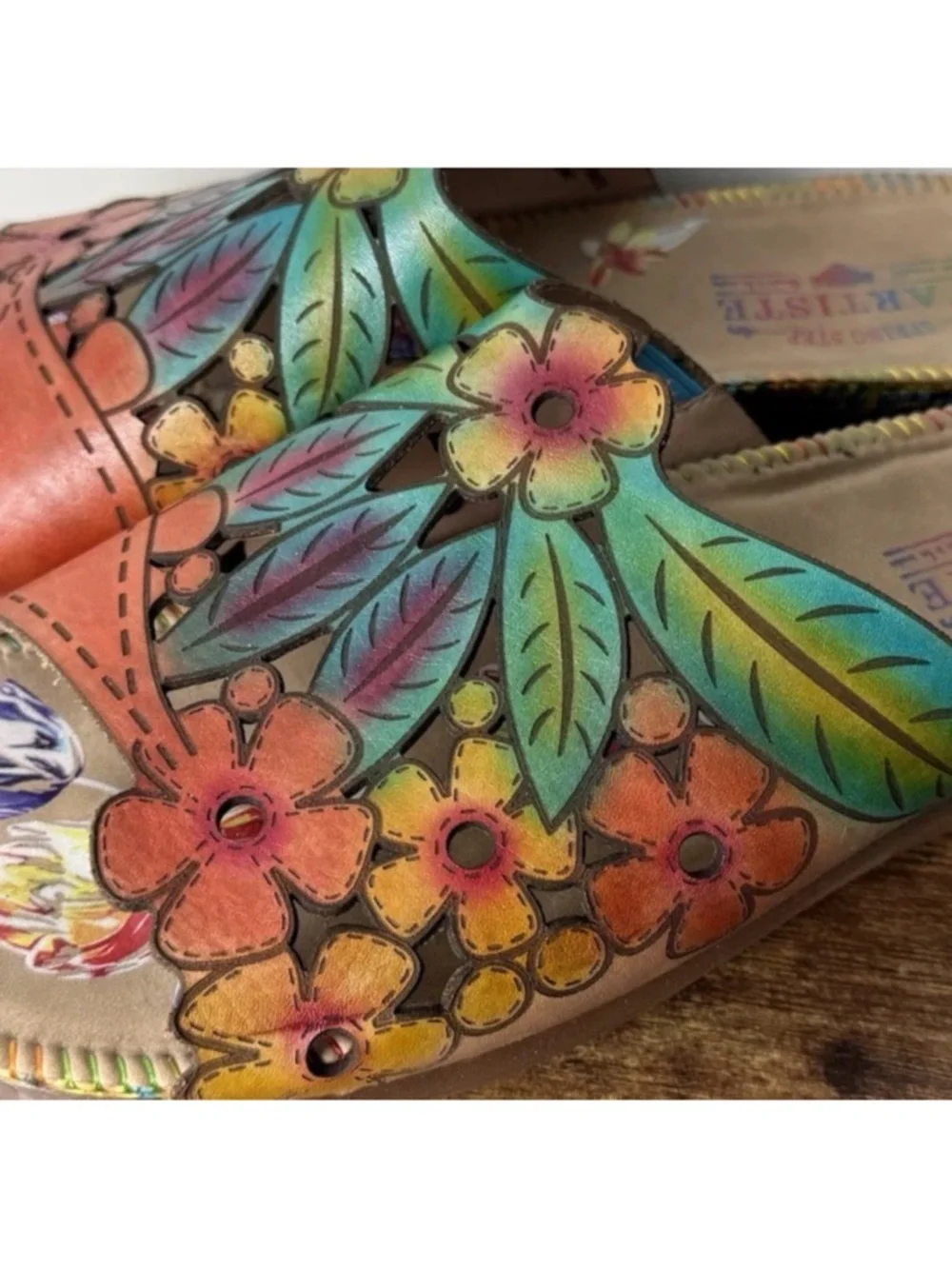 L'Artiste Soloa Spring Step Sandals Size 41 US 9.5 10 Slip On Leather Floral - Picture 3 of 10